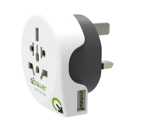 Q2Power Adapter - EU til UK med USB