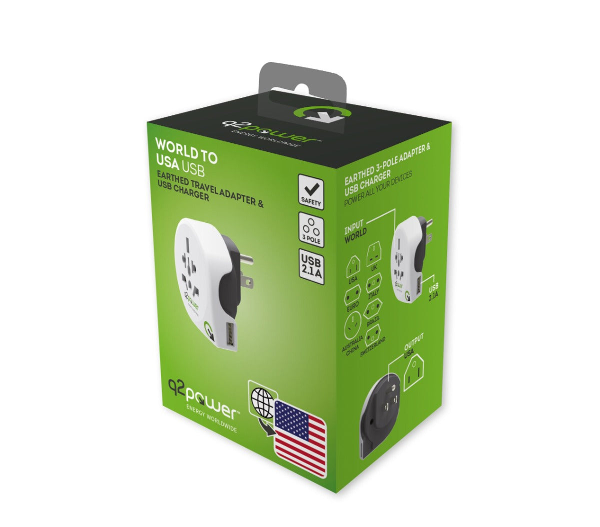 Q2Power Adapter - EU til USA med USB