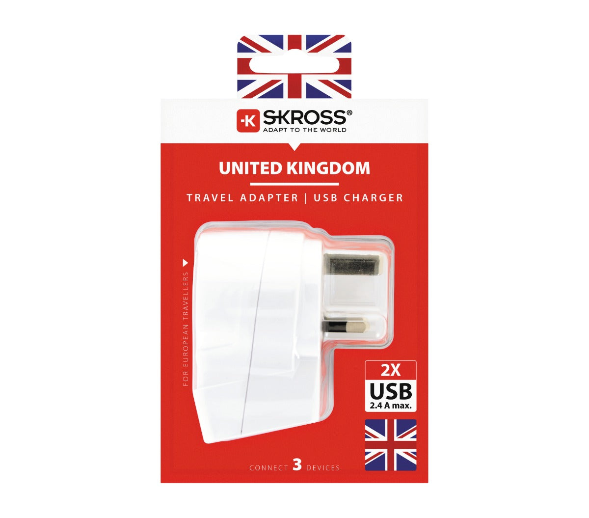 Skross Adapter - EU til UK med USB